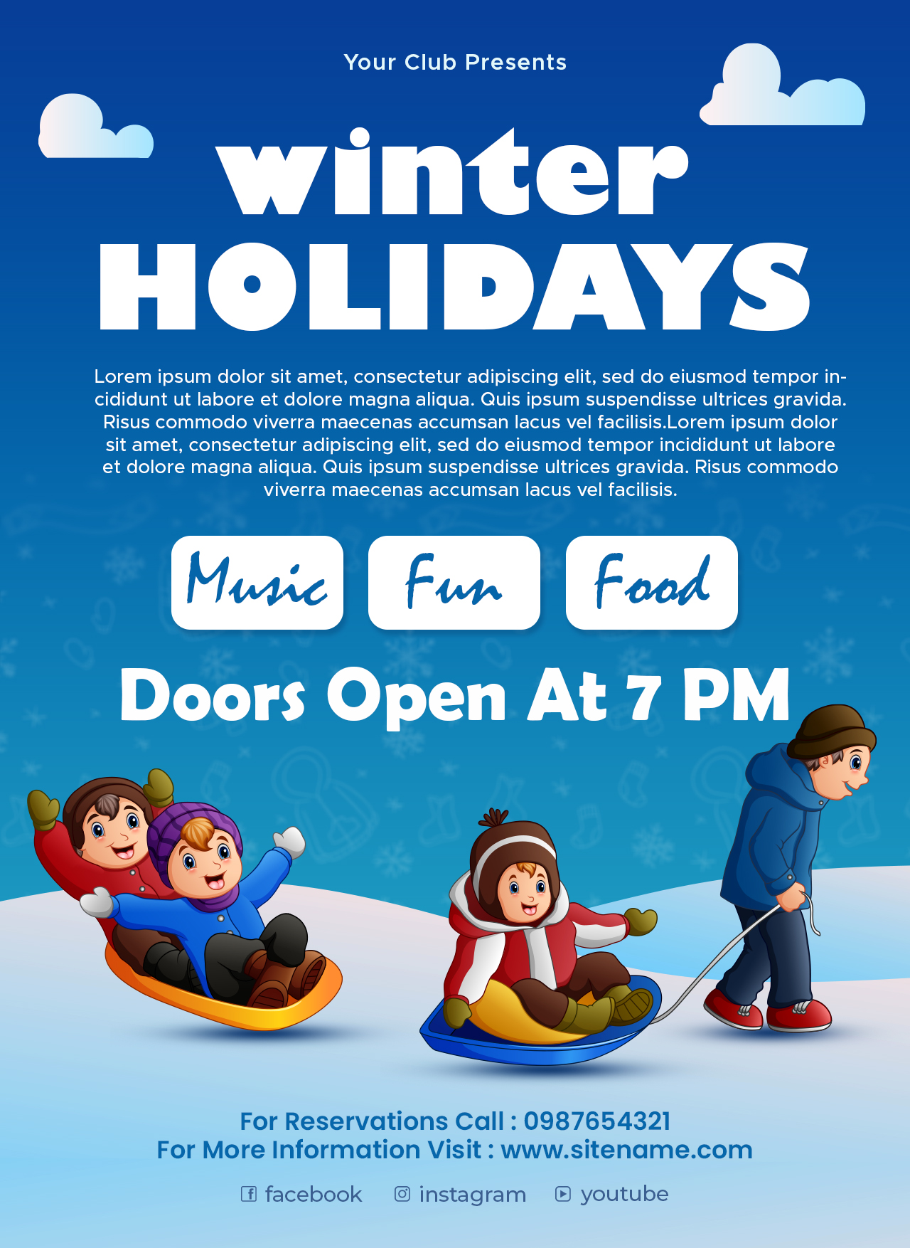 Free Winter Holidays Poster Template - FreeGraphica
